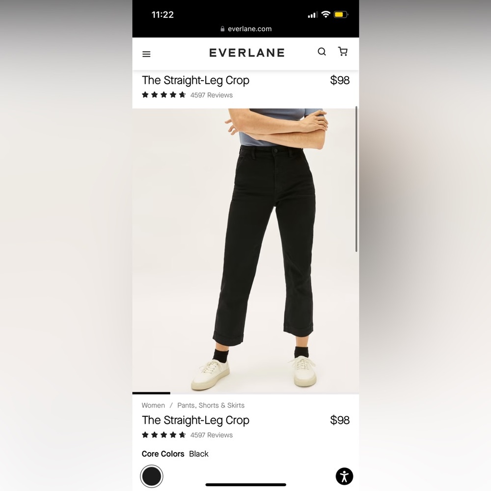 Everlane Black Straight Leg Crop Jeans Sz 00 24
